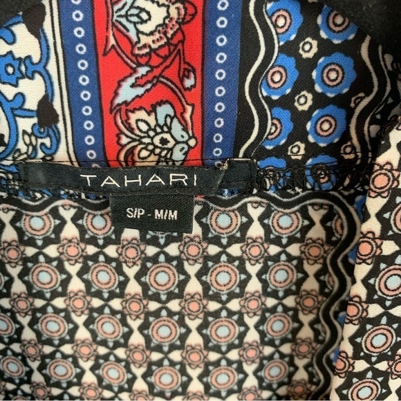 Tahari sz S/M Boho Floral Paisley Sheer Blue Red Lightweight Kimono Jacket - Picture 3 of 6